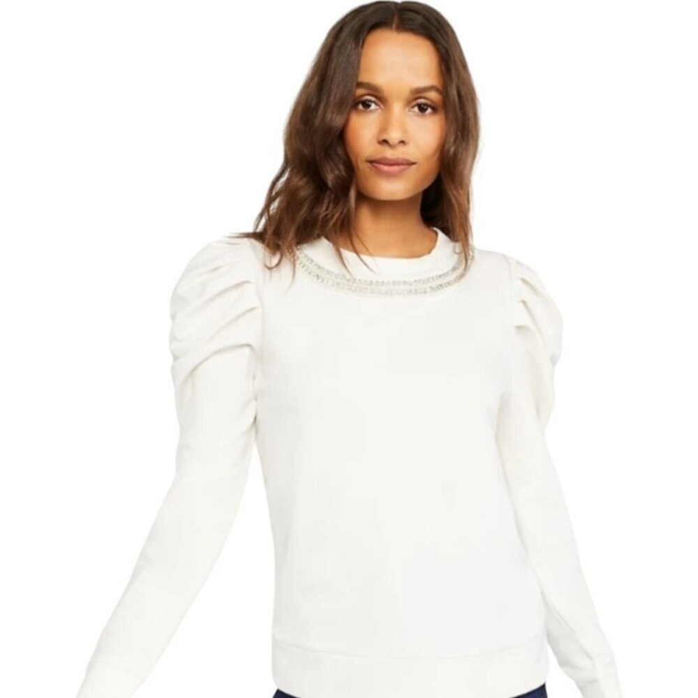 Ann Taylor Embellished Puff Sleeve Sweater Size S Holiday Cottagecore‎ Peasant